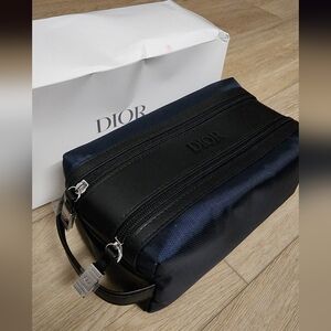 Dior Men's Black and Navy Toiletry Travel Bag Double Compartment New